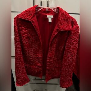 Chicos red puckered material open front jacket fabric long sleeve size 1 large